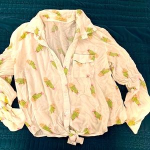 Love Notes cropped XL cactus print button down blouse